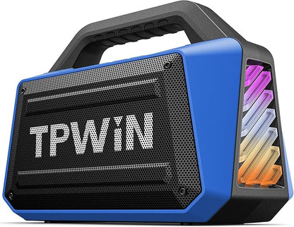 TPWIN Portable Bluetooth Speakers Loud - Wireless Speaker 80W Peak, Light Show, 20H Playtime, Strong Bass, BT 5.3, TWS, IPX6 Waterproof for Outdoor Travel Beach Camping - Blue