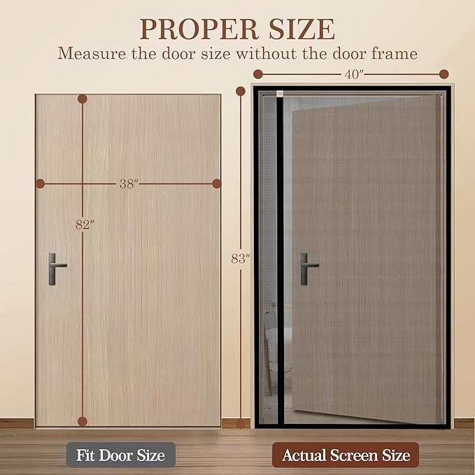 Yotache Left Right Side Opening Magnetic Screen Door Fits Door Size 38 x 82, Reinforced Polyester Net Curtain, Actual Screen Size 40" x 83" Black