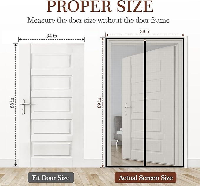 Yotache Magnetic Screen Door Fits 34 x 88 Doors, Screen Size 36" x 89" High-Density Fiberglass Mesh with Powerful Magnets for Front Back Doors Black