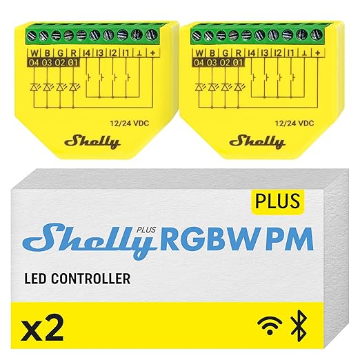 Shelly Plus RGBW PM | WiFi Smart Remote Control for RGBW Led Strips with Power Metering | Home Automation | Bluetooth Gateway | No Hub | Compatible with Alexa & Google Home | iOS Android App (2 Pack)