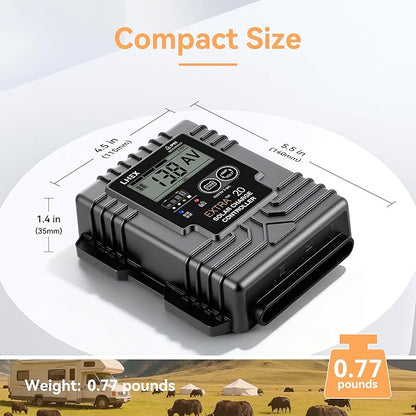 LNEX Solar Charge Controller Waterproof, 20A Solar Panel Regulator with Temp Sensor,Backlit LCD, 12V/24V PWM Solar Controller for LiFePO4,AGM, Gel, Flooded and Lithium Battery