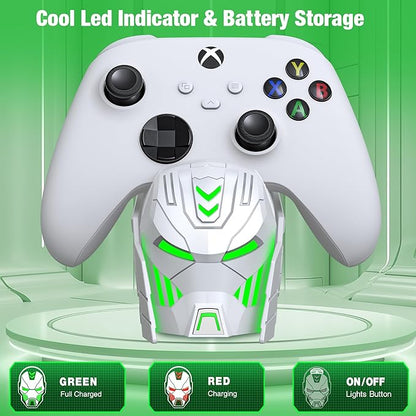 DINOSTRIKE Charger Station with 2x5520mWh Battery for Xbox One/Xbox Series X/S Controller, Rechargeable Controller Battery Pack with 4 Covers-White (Controllers Not Included)