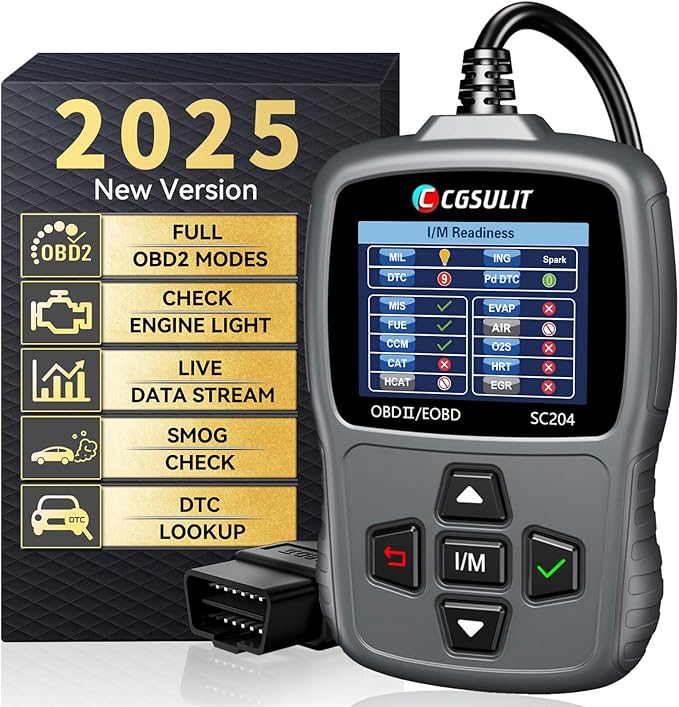 CGSULIT Scan Tool SC204 OBD2 Scanner, Check Engine Light Code Reader with Reset, One-Click I/M, Clear Error Code, DTC Lookup & More, Car Diagnostic Tool for All OBDII/EOBD Vehicles After 1996, Grey