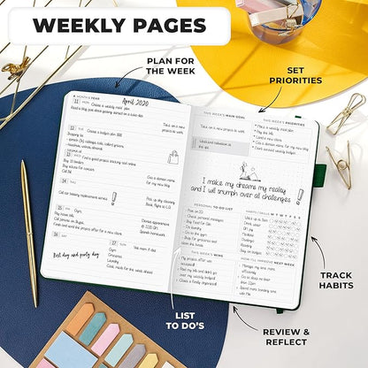 Clever Fox Planner Premium Edition – Undated Luxurious Weekly & Monthly Planner to Increase Productivity and Hit Your Goals – Organizer – Start Anytime, A5, Lasts 1 Year, Forest Green (Weekly)