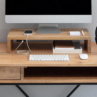 Anji Mountain Wooden Monitor Stand - Elegant Monitor Riser, Perfect Monitor Stand for Desk Organization, Durable Wood Construction monitor stands, Enhances Ergonomics and Workspace Efficiency,Natural
