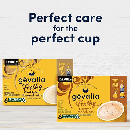 Gevalia Frothy 2-Step Artificially Flavored Caramel Macchiato Espresso Style K-Cup Coffee Pods & Froth Packets Kit, 6 ct Box