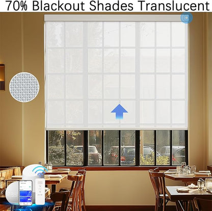 COOLWINDS Motorized Blinds with Remote Cordless Automatic Motorized Shades Custom Blinds for Windows Smart Curtains Compatible with Alexa Google Home(3% Solar White,W65 x H72in)