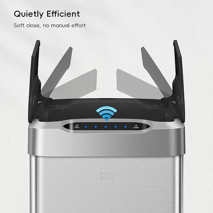 EKO Phantom-T 50 Liter / 13.2 Gallon Vertical Motion Sensor Trash Can, Brushed Stainless Steel Finish