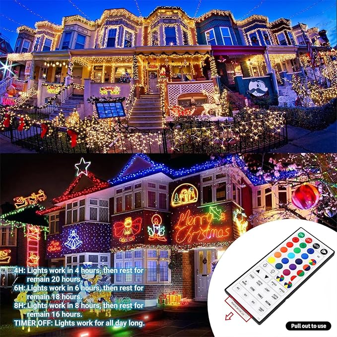 HOME LIGHTING 66ft Christmas Decorative Mini Lights, 200 LED RGB Changing 8 Functional Green Wire Fairy Halloween Lights with Remote Timer, Plug in Indoor Outdoor Xmas Wedding Party Decor