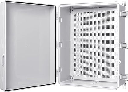 Gratury Junction Box, IP67 Waterproof Plastic Enclosure for Electrical Project, Hinged Grey Cover, Includes Mounting Plate and Wall Bracket 510×410×200mm (20"×16.1"×7.9")