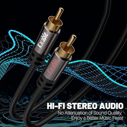 RCA Cable 35FT, 2RCA Male to 2RCA Male Stereo Audio Cable,【Oxygen-Free Copper, Hi-Fi Sound, Double Shielded】2 RCA Car Audio Subwoofer Cord for Home Theater, HDTV, Amplifier, Hi-Fi System, Speaker