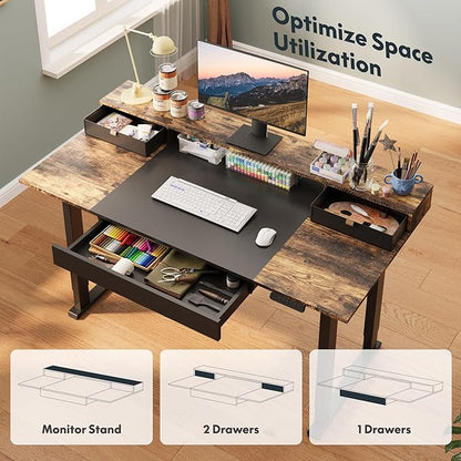 SANODESK Electric Standing Desk with Drawers, 63 x 32 inch Height Adjustable Computer Desk, Home Office Stand Up Desk with 3 Preset Heights, Black