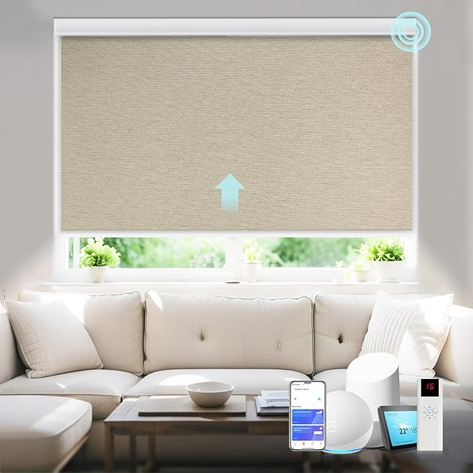 COOLWINDS Motorized Blinds with Remote Cordless Automatic Motorized Shades Custom Blinds for Windows Smart Curtains Compatible with Alexa Google Home(Blackout Sweet Latte,Custom Size)