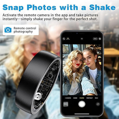 S SECRETTOP Smart Health Ring for Men Women, Fitness Tracker Ring with Sleep Monitoring, Heart Rate, SpO2, IP68 Waterproof, Step Counter Calorie Tracker Health Rings (Black 7)