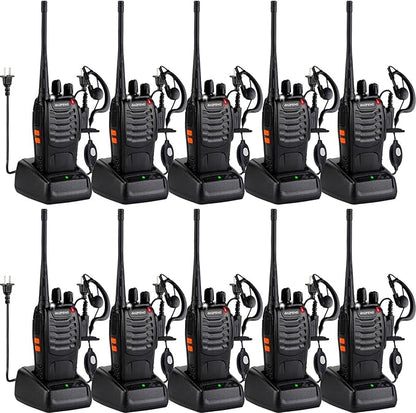 Baofeng Walkie Talkies 888S Rechargeable Long Range with Earpieces for Adults, 16 Channel Professional Radio Handheld Two Way Radios Li-ion Battery and Charger Included (10pack with 10earpiece)