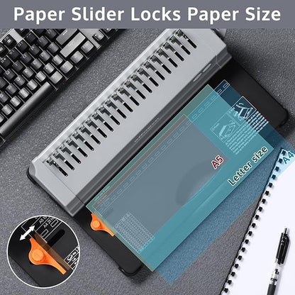 OFFNOVA Binding Machine, 21-Hole 450 Sheets Paper Comb Punch Binder Machine for Letter Size / A4 / A5 Paper, Easy to Punch Handle, Adjustable Margin, Gray