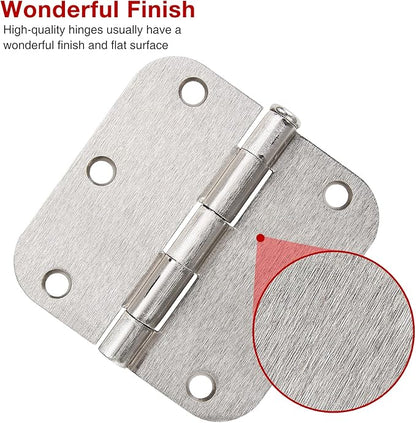 100 Pack Interior Door Hinges Brushed Nickel 3.5 inch x 3 1/2" 5/8" Round Residential Bi-fold Bedroom Standard Hinge for Wood Single/Double Bedroom Doors Silver House Hardware Kit Controls 3 ½"