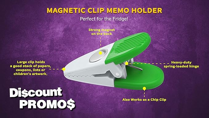 10 Magnetic Memo Holders Set - Large Clip, Plastic - White Green