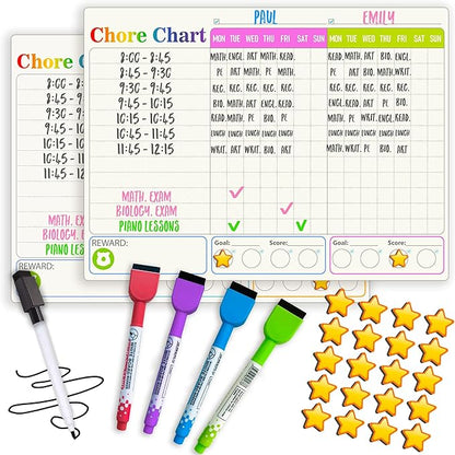 QUOKKA Behavior Chore Chart for Multiple Kids -7x10 inch Magnetic Board Also Hangs on The Wall - Includes 2 Charts and Accessories - Accommodates All Ages from Toddlers to Teens