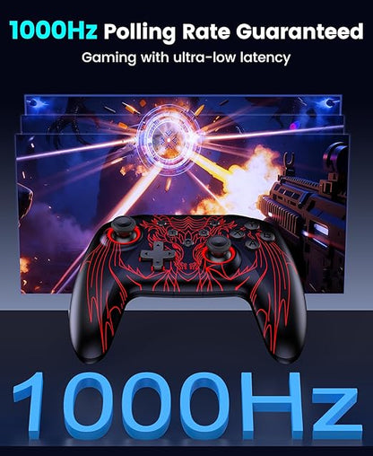 ELISWEEN Wireless Gaming Controller with Charging Dock for PC| Hall Effect Joystick & 1000Hz Polling | Programmable Back Buttons, RGB, Turbo, Gyro | Compatible with Switch/Switch 2, Android, iOS