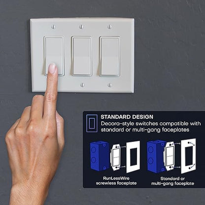 RunLessWire Single Pole Battery-Free DIY Wireless Light Switch Kit 150ft RF Range Self-Powered by Kinetic Energy for Fixtures & Outlets : 1 Remote Switch Controls 1 5A On/Off Receiver – Brown