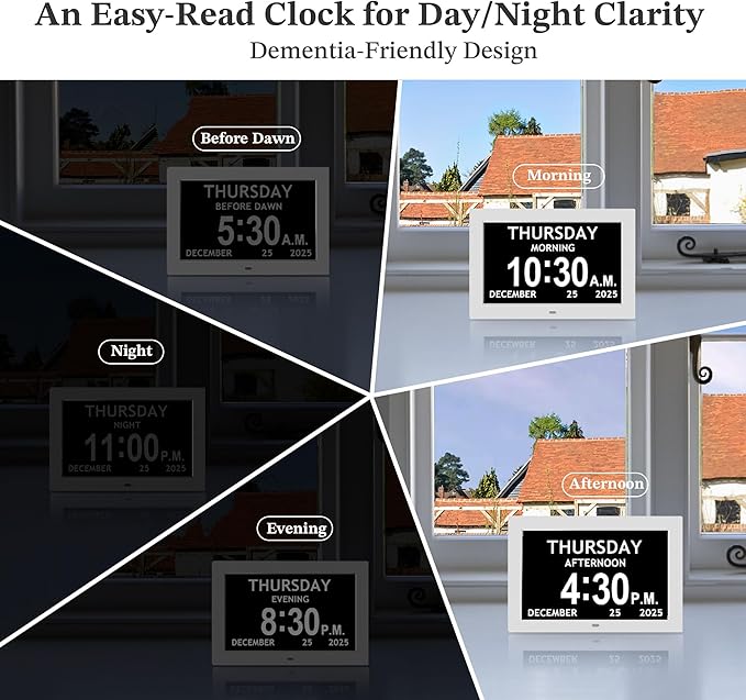 10.1'' Extra Large Digital Clock, 1280*800p HD Display, Dementia Clock For Seniors, Digital Clock With Date, Time, Day Of Week, 10 Reminders & 6 Alarms, Auto Dimming & DST, Remote Control, White