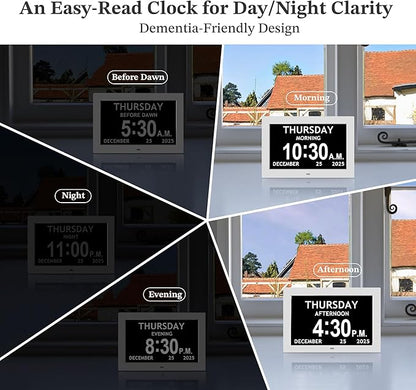 10.1'' Extra Large Digital Clock, 1280*800p HD Display, Dementia Clock For Seniors, Digital Clock With Date, Time, Day Of Week, 10 Reminders & 6 Alarms, Auto Dimming & DST, Remote Control, White