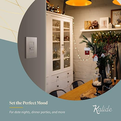 TOPGREENER Elite Series Kalide Dual Load Dimmer Light Switch, Double LED Dimmer Switch, Full Range Dimming, Single Pole, 120VAC, 60Hz, 200W LED/CFL, Neutral Wire Not Required, TGDDS-NK, Nickel