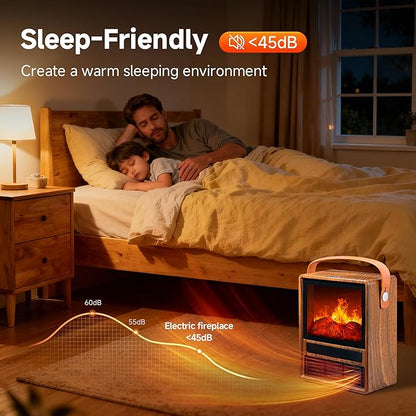 FLAME&SHADE Portable Electric Fireplace Heater for Indoor Use, Fire Place Heaters with 3D LED Flame, Overheat and Tilt Protection, Space Heater Small Fireplace for Home Office Decoration, Oak