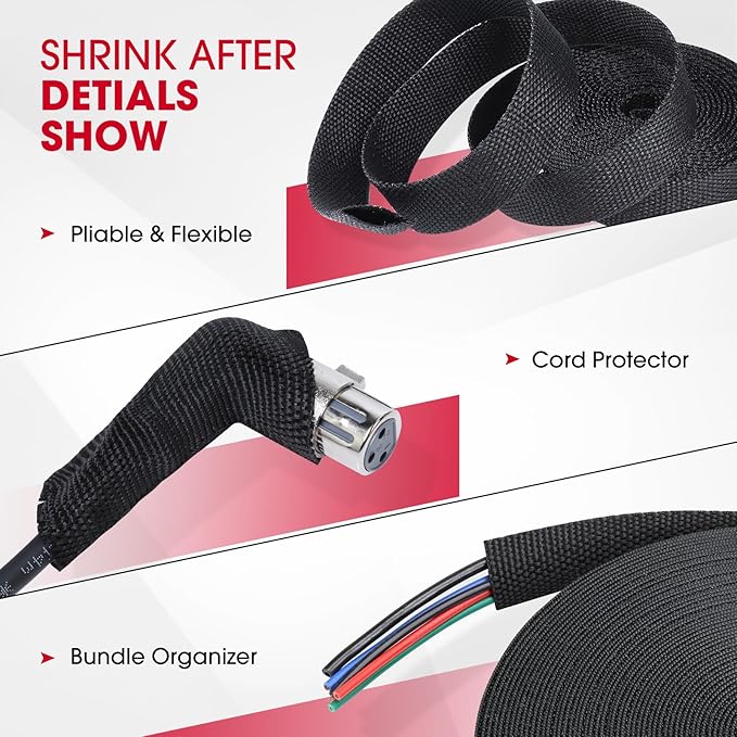 Sonoreboom 2 in 1 Heat Shrink Braided Sleeving Fabric Tubing-Ideal fit Irregular Shape Hose/Cable/Wire (1"(25mm), 22FT)