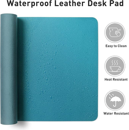 Aothia Leather Desk Pad Protector, Office Desk Mat, Large Mouse Pad, Non-Slip PU Leather Desk Blotter, Laptop Desk Pad, Waterproof Desk Writing Pad for Office and Home (48"x17", Turquoise)