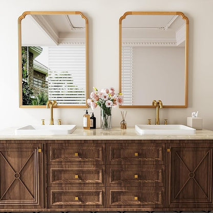 30" x 40" Wood Bathroom Mirror for Over Sink, Rustic Rounded Corner Vanity Mirror for Entryway, Living Room or Bedroom Home Decorative [Natural Color]