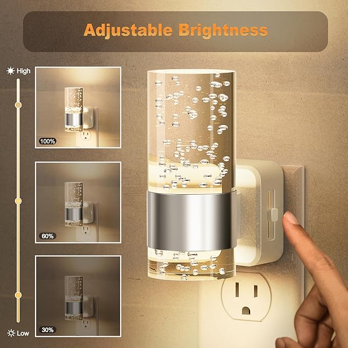 JandCase Night Light, Night Lights Plug into Wall,3000K Warm White LED Nightlight with Adjustable Brightness, Automatic Night Light Plug in with Light Sensor for Bathroom Hallway Room Decor