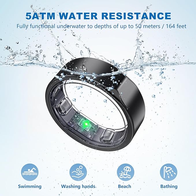 Smart Ring for Women Men, Valentine's Day Gifts, Minimalist Fitness Ring with Heart Rate, Stress, Sleep, Step, Calorie Tracking, 5ATM Waterproof for iPhone and Android,No Subscription (Black, 13)