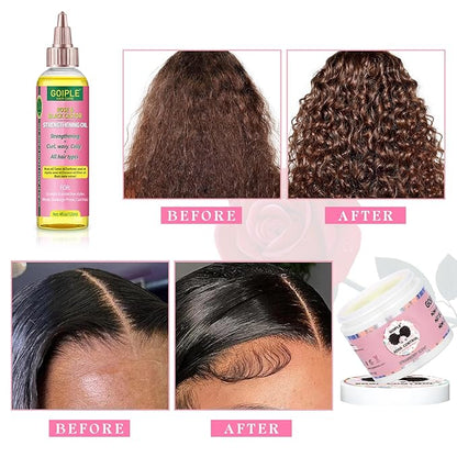 Edge Control Wax for Women Strong Hold - Edge Smoother Edge Wax Styling Gel Edge Control Wax for Black Hair - Rose & Castor Hair Oil for Hair Growth Strengthening Hair Oil Briad Bonnet Brush Set