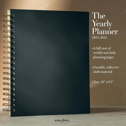 Anecdote Planner 2026 (8.5" x 10") Daily Planner Weekly Monthly Planner - 52 Weeks w/Library Buckram Cover, Brass Spiral - A4 Size Bleed-Resistant Paper – Ink Blue