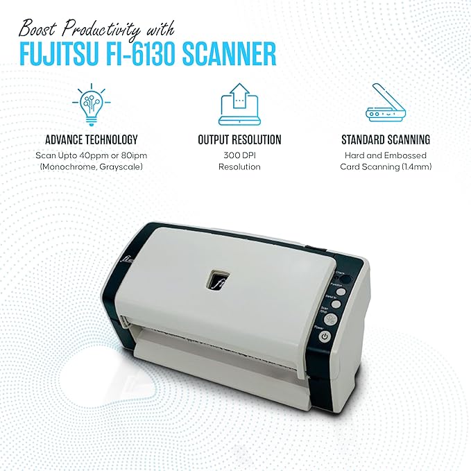 FI-6130 Fujitisu Document Scanner ADF - 1 Year Warranty - Duplex Sheet-Fed Document Scanner with 24V, USB 2.0 Cable & Microfiber Cleaning Cloth (Renewed)