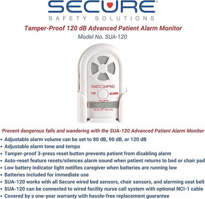 Secure Chair Alarm for Elderly Fall Prevention - 12" x 12" Pressure Sensor Pad with 80-120 dB Monitor – Wheelchair Safety Caregiver Alert System for Seniors, Dementia, and Alzheimer’s Patients