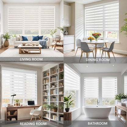 COOLWINDS Motorized Zebra Blinds for Windows Cordless Electric Curtains with Remote Control Blackout Shades Custom Smart Blinds Compatible with Alexa Google Home(Light Filtering White,W34 x H72in)