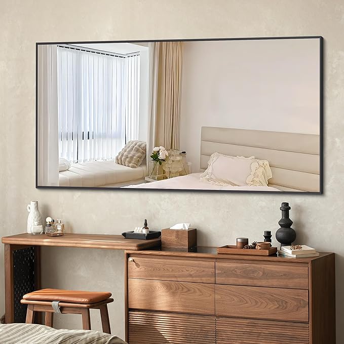 Black Bathroom Mirror for Wall, 55x30 Inch Rectangle Mirrors with Metal Frame, Modern Vanity Wall Mirror Decor for Bathroom Living Room, Entryway Hangs Horizontal or Vertical