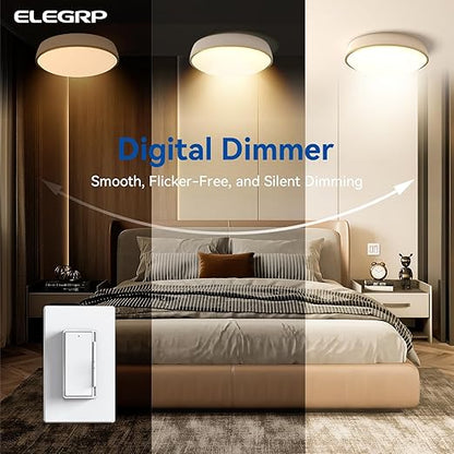 ELEGRP Dimmer Light Switch for 300W Dimmable LED/CFL Lights and 600W INC/HAL Bulbs, Slide Dimmer Light Switch, Wall Plate Included, UL Listed, 10 Pack, White