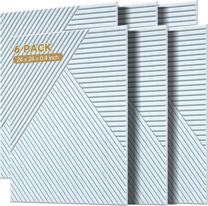 Acoustic Panels for Wall and Ceiling - 6 Pack 2'x2'x0.4",Self-Adhesive 3D Decorative Wall Panels,White