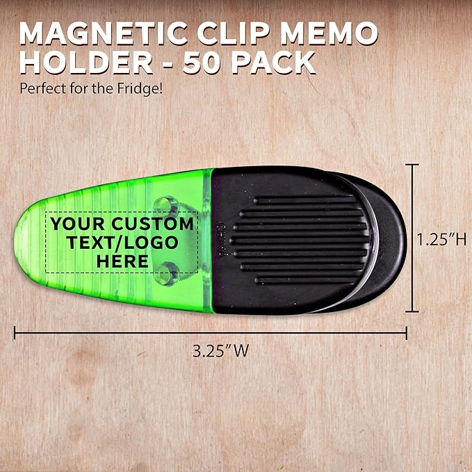 50 Magnetic Memo Holders Set - Customizable Text, Logo - Large Clip, Plastic - TGreen