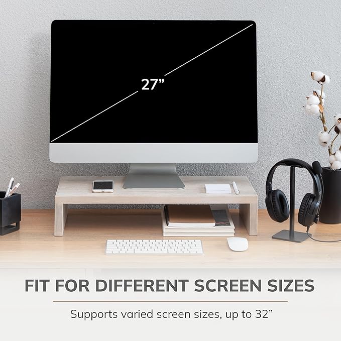 Anji Mountain Wooden Monitor Stand - Elegant Monitor Riser,Perfect Monitor Stand for Desk Organization, Durable Wood Construction monitor stands,Enhances Ergonomics and Workspace Efficiency,White Wash