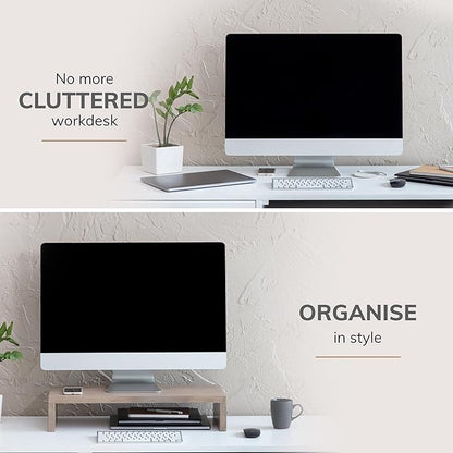 Anji Mountain Wooden Monitor Stand - Elegant Monitor Riser, Perfect Monitor Stand for Desk Organization, Durable Wood Construction monitor stands, Enhances Ergonomics and Workspace Efficiency,Biscotti