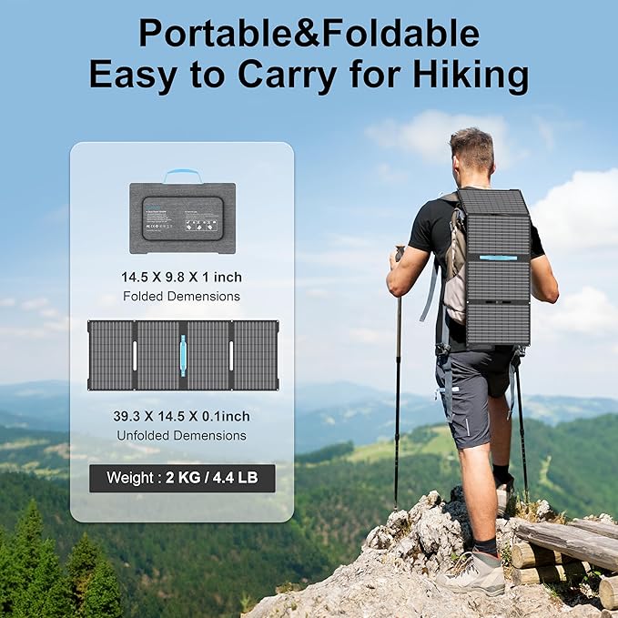 E-POWO 60W Portable Solar Panels Chargers with USB-C, USB-A and DC Outputs Foldable IP67 Waterproof Solar Panel for Camping,Power Emergency for Small Power Station,Phones, Power Banks