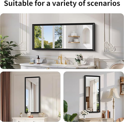 Black Bathroom Mirror 20 x 48 Inch Rectangle Wave Beveled for Wall Bathroom Vanity Mirror for Over Sink, Tempered Glass,for Entryway Hangs, Bathroom Living Room Horizontal or Vertical