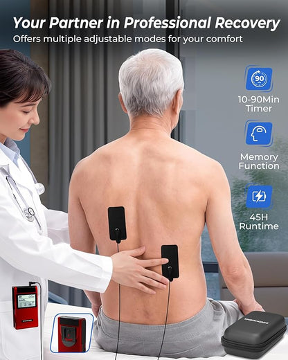 KingPavonini 4-IN-1 TENS Unit Muscle Stimulator, DIY & TENS & EMS & MASS, Dual-Channel 40 Intensities TENS Machine, Muscle Stimulator for Pain Relief Therapy Sciatica Back Pain, 12 Pads (Model: B2501)