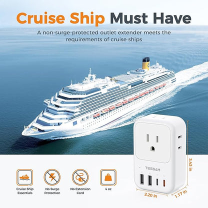 USB C Charger Block 20W PD, TESSAN Foldable Wall Charger with 4 USB Ports and 4 AC Outlet Extender, Multi Charging Station for Cruise, Home, Office, Dorm Room Essentials, White