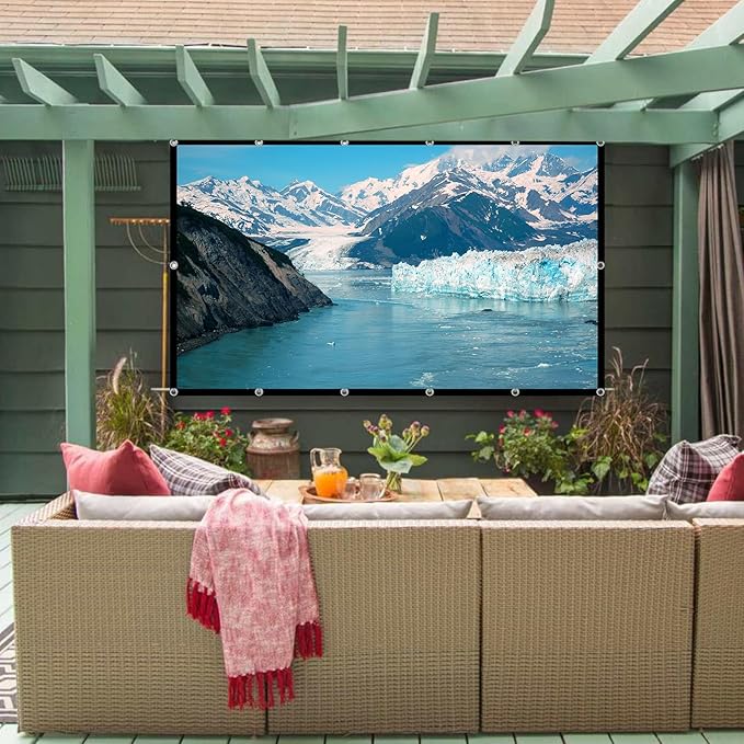 Projector Screen TOWOND 150 inch Projection Screen Indoor Outdoor Washable Anti-Crease 16:9 HD Rear Front Movies Screen for Home Theater Office